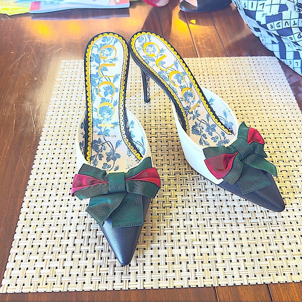 Gucci, web, accent, leather mules